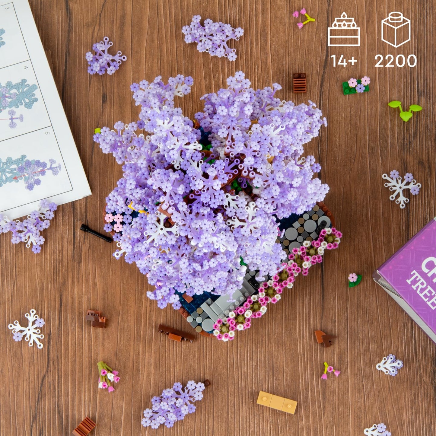 Vziimo Cherry Blossom Bonsai Tree Building Set, Flowers Tree House Model Sets For Adults, 2200Pcs Micro Bricks Collectible Creative Gifts For Adults Girls Boys 14+