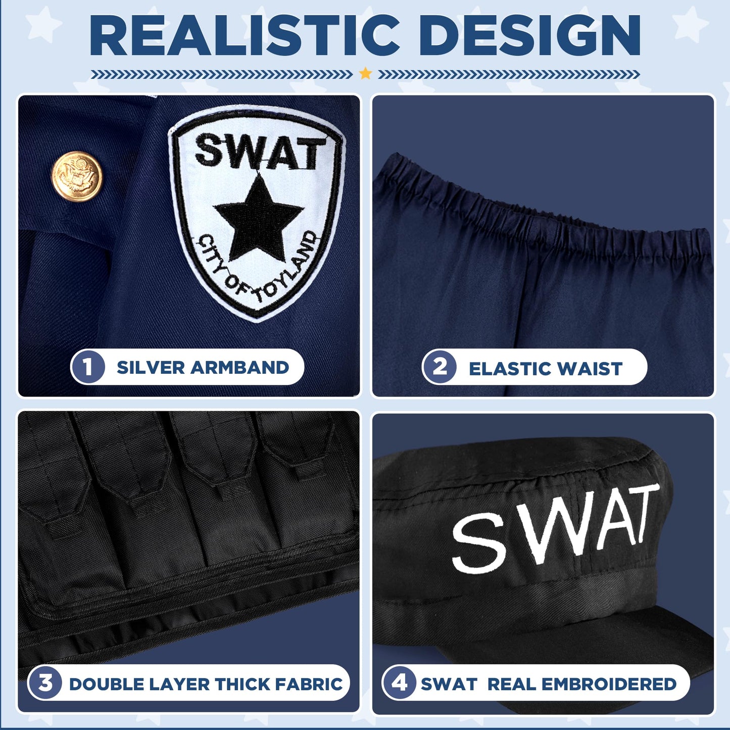 Luucio Swat Police Officer Costume For Kids, Police Costume For Kids, With Swat Costume, Swat Vest, Halloween Costume For Boys, Role Play Kit For Boys Girls