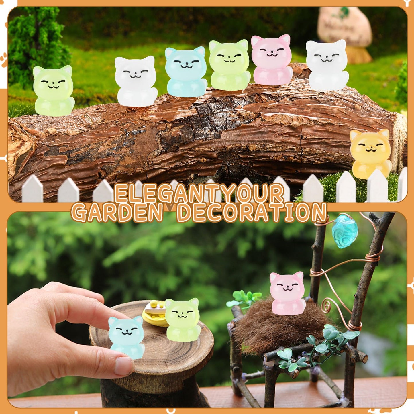 Ccinee 60Pcs Luminous Mini Cat Miniauter Figures Glow In The Dark Resin Cat Figures Micro Fairy Ornaments Tiny Cats Miniature For Bag Cake Topper Birthday Party Favors