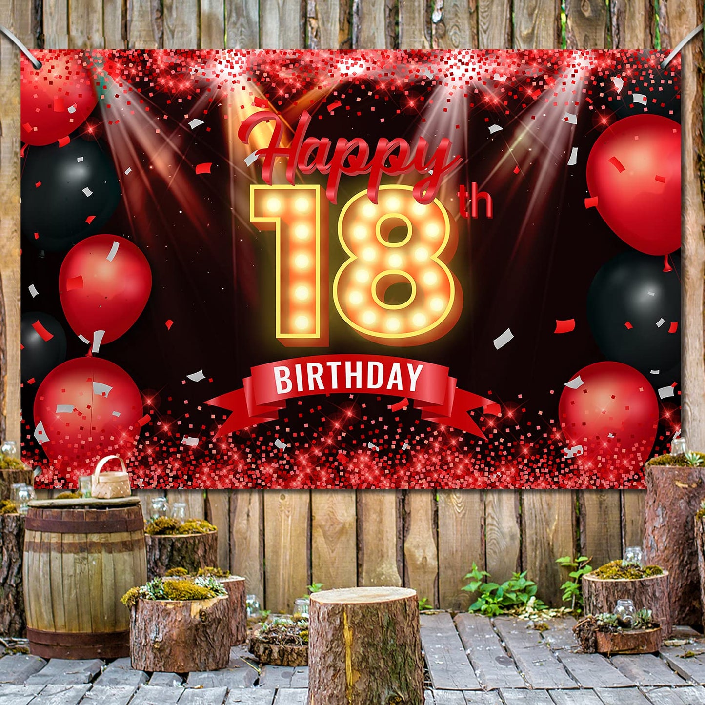 Happy 18Th Birthday Banner Backdrop Red And Black 18 Years Old Background Bday Decorations For Girls Boys Photography Party Supplies Glitter