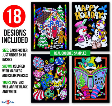 Super Pack of 18 Fuzzy Velvet Coloring Posters (Christmas Edition) - Excellent Family Time Craft Project to Share and Color - Al