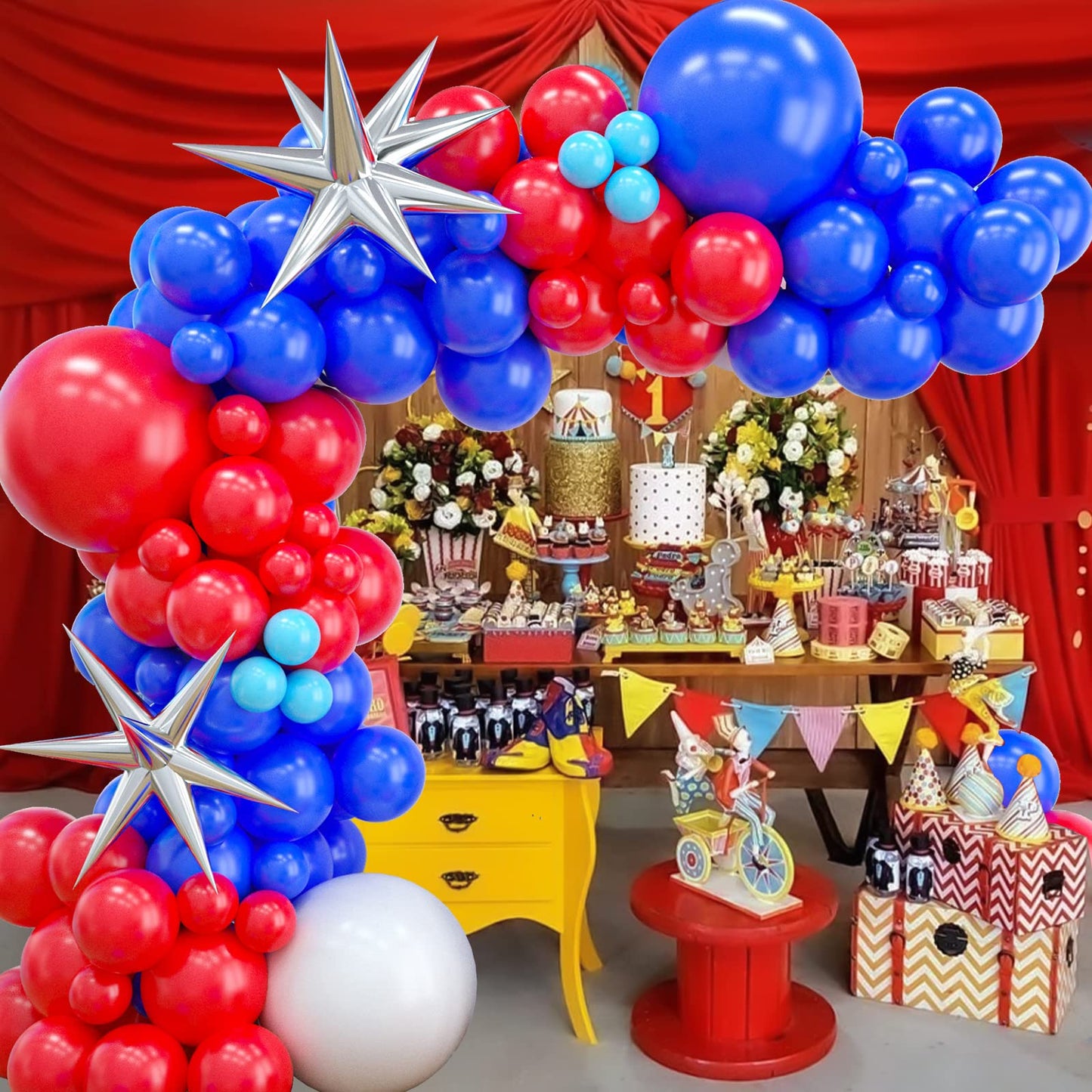 Red Blue Balloon Garland Kit, Red Blue Balloon Arch With Red And Dark Blue Balloons, Red And Blue Balloon Arch For Independence