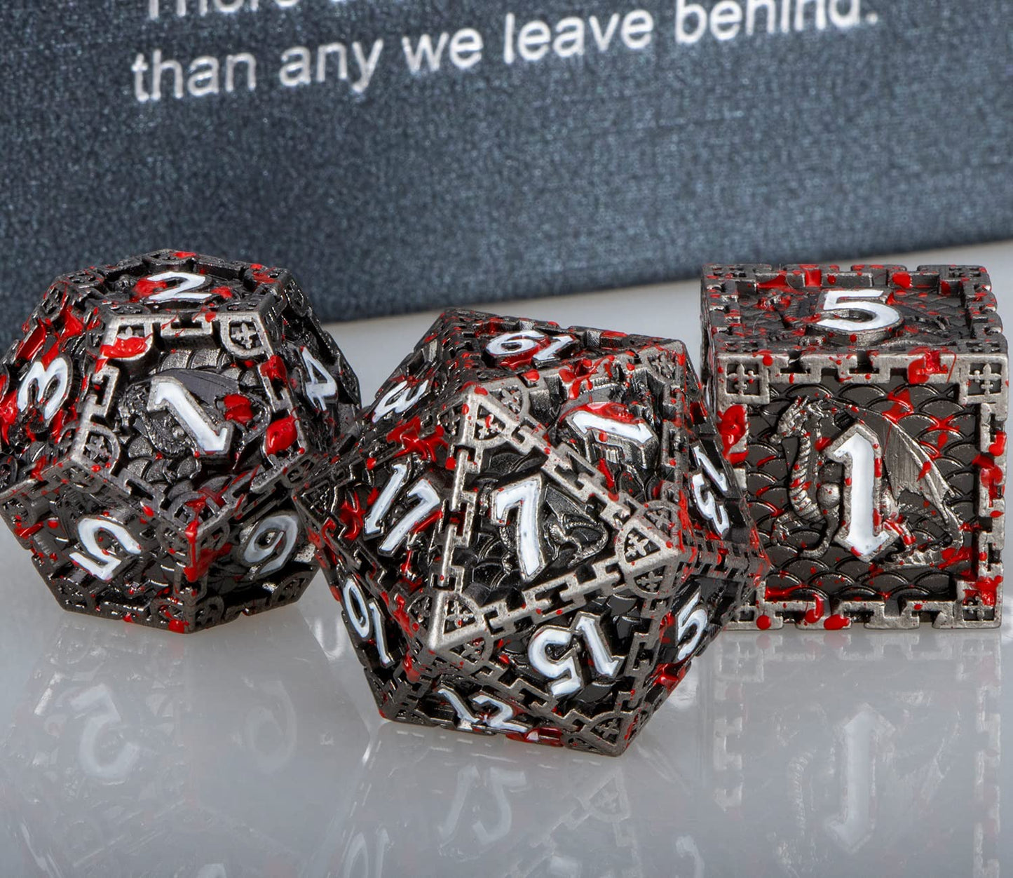 ARUOHHA Metal D&D Dice Set with Gift Box, Dragon Design Blood DND Dice D + D Large Polyhedral Dice for Dungeons and Dragons Role