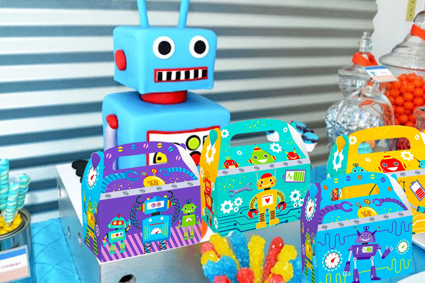 LaVenty 12 PCS Robot Birthday Party Favors Boxes Robot Birthday Party Supplies Robot Birthday Party Favors Bags Robot Birthday B