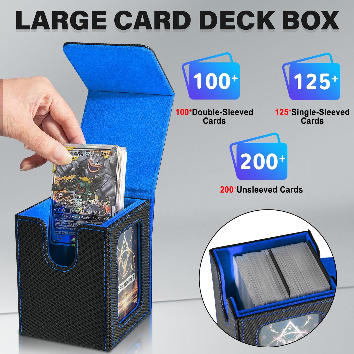 Jaffzora Card Deck Box For Mtg Commander, Magnetic Card Display Case,Tcg Card Storage Box, Holds 100 Double-Sleeved Cards, Black