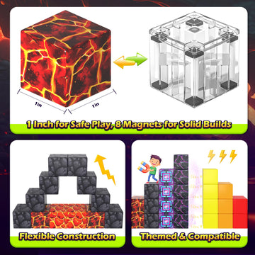 100PCS Magnetic Blocks - 1'' Magnetic Building Blocks Toddler Outdoor Toys for Kids Ages 4-8 8-12 Magnet Tiles STEM Sensory Mont