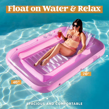 Sloosh Inflatable Tanning Pool Lounge Float 70 x 46 Suntan Tub Raft Floatie Tanning Pool with Pillow Personal Pool Lounger for mature-themed Summer Water Party L-Pink White