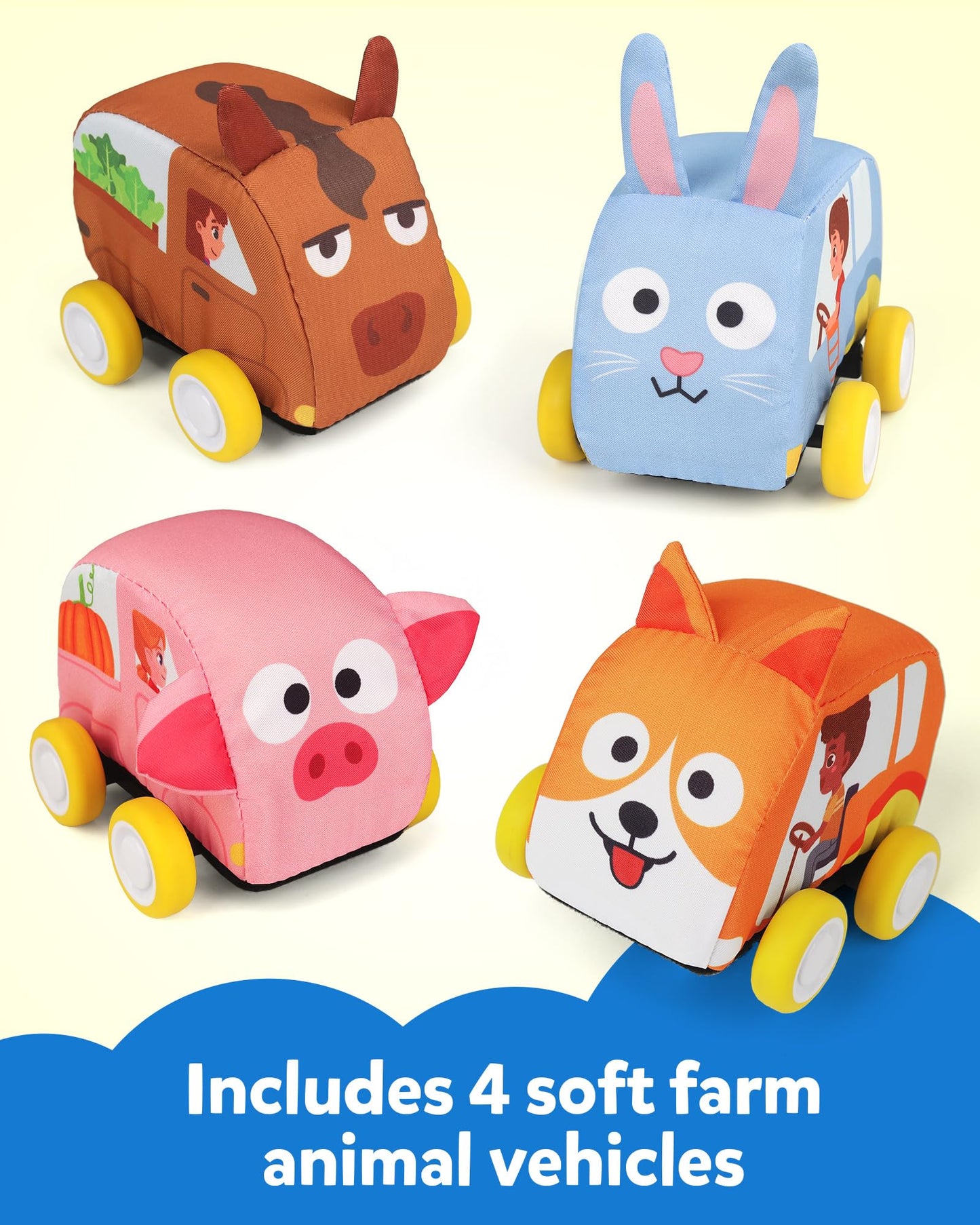 Coogam Musical Cars Play Mat For 1 2 3 Year Old Toddlers Easter Basket Stuffers, Soft Pull-Back Vehicle Set With Farm Animals Playmat Rug, Baby Fine Motor Montessori Toys Game