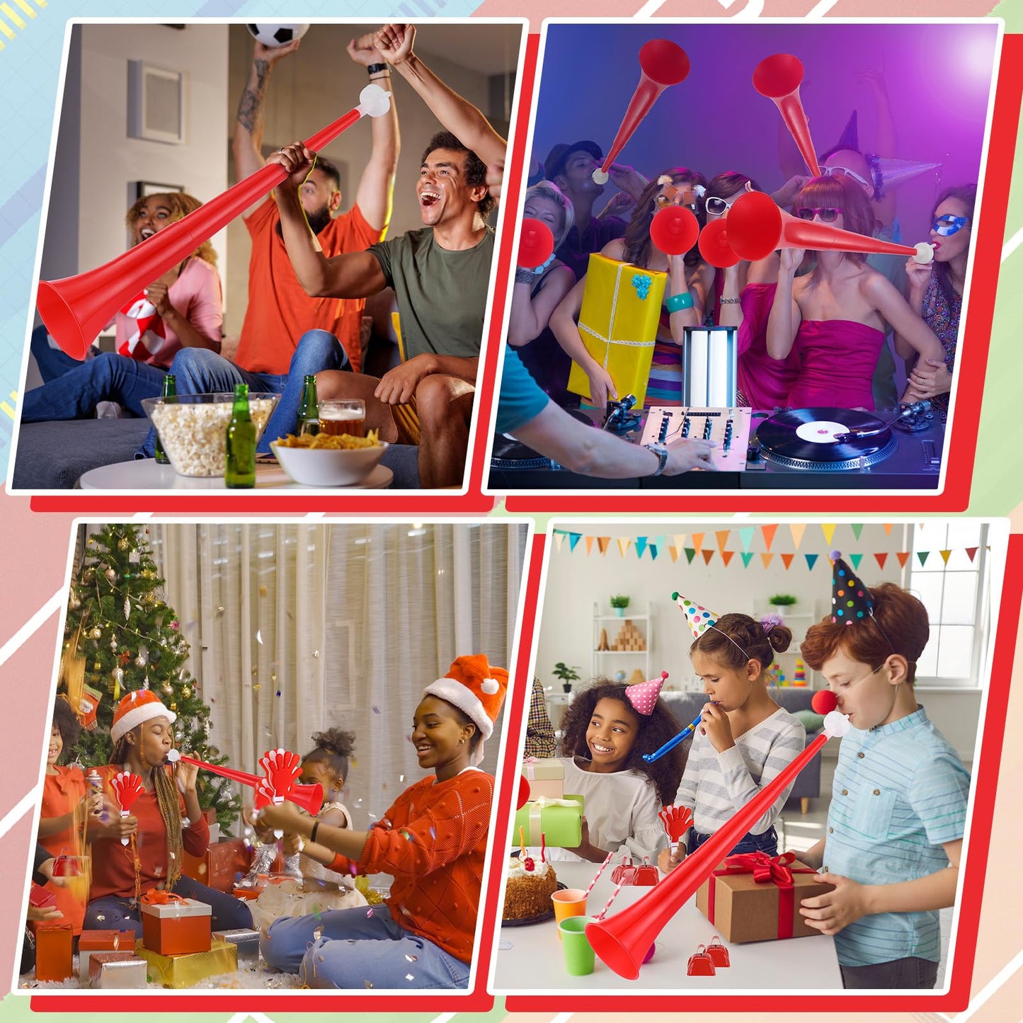 Jenaai 24 Pcs School Spirit Items Collapsible Stadium Horn Hand Clappers Metal Cowbells Team Cheering Spirit Accessories Noisema