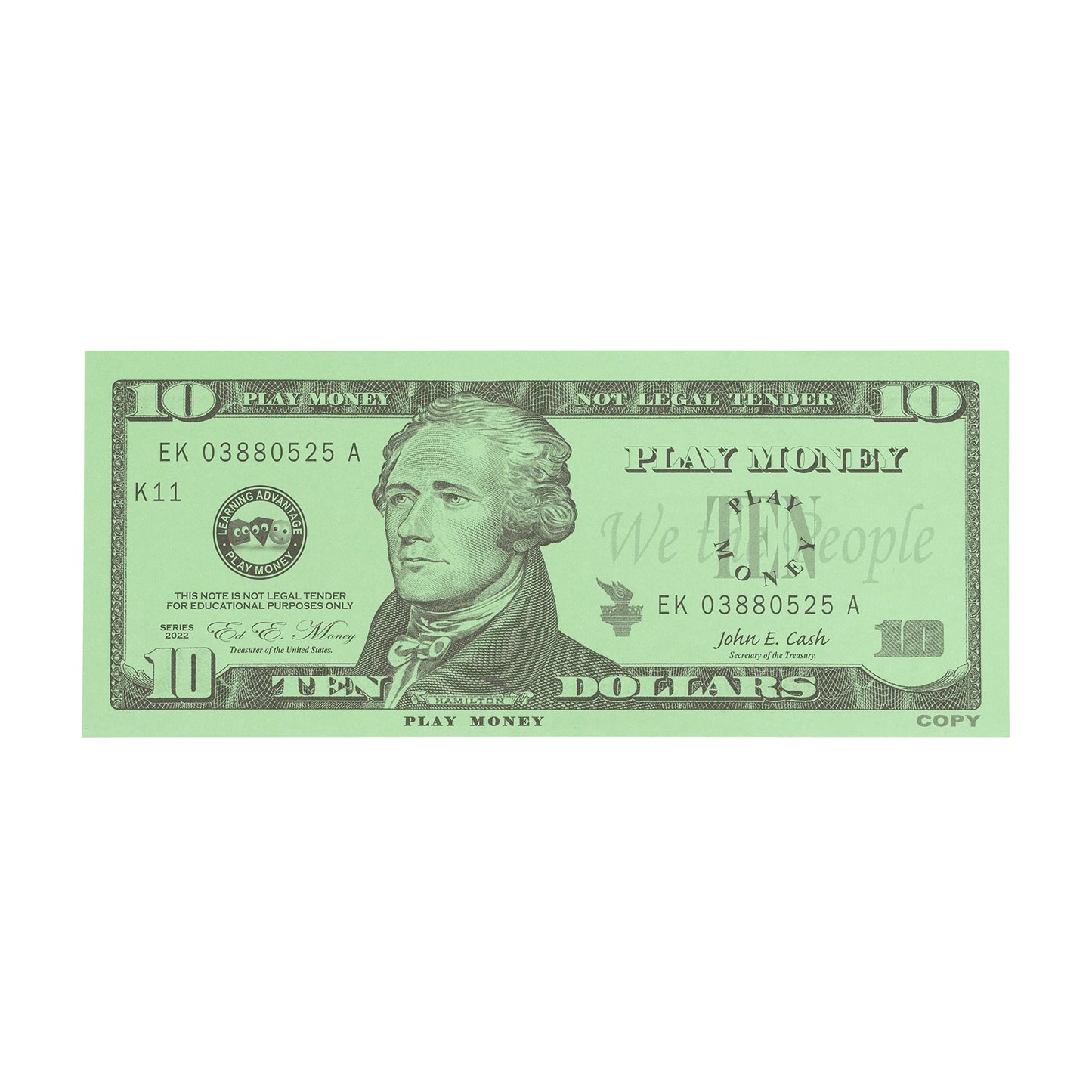 LEARNING ADVANTAGE Ten Dollar Play Bills - Set of 100 $10 Paper Bills - Designed and Sized Like Real US Currency - Teach Currenc