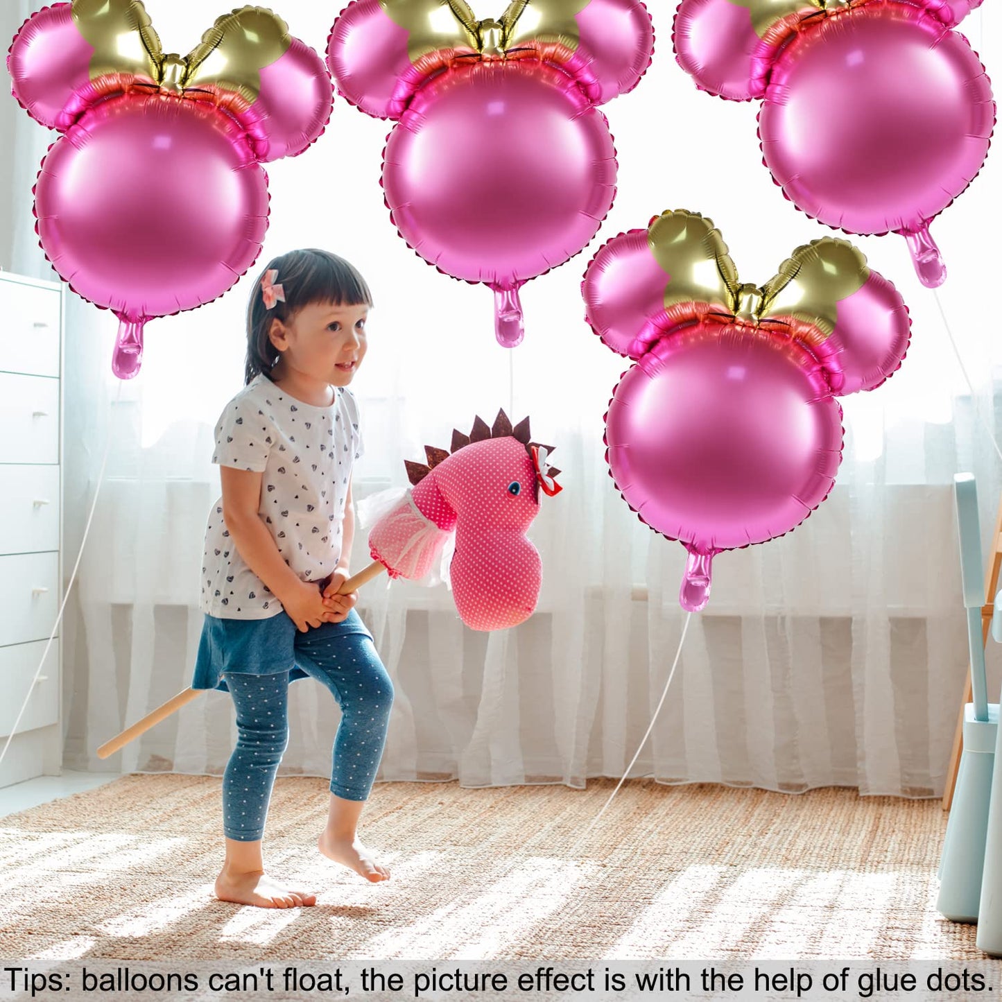 Mikimiqi 4 Pcs Mouse Head Foil Balloons, 24'' Mouse Mylar Balloon For Birthday Party Decorations Jumbo Mouse Head Aluminum Foil Balloons Party Favors Supplies (Pink)