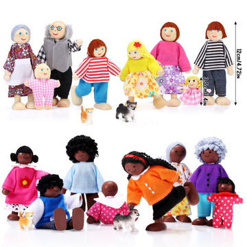 20 Pcs Wooden Dollhouse Family Set Of 16 Mini People Figures And 4 Pets, Dollhouse Dolls Wooden Doll Family Cosplay Figures Acce