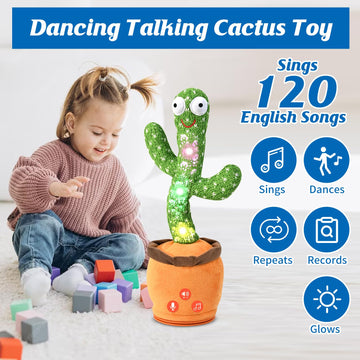 Sanjoin Dancing Talking Cactus Toy For Baby Toddler, Boys Girls Gifts Singing Mimicking Cactus Toy Recording Repeating What You Say Cactus Baby Toy With 120 English Songs (Green)