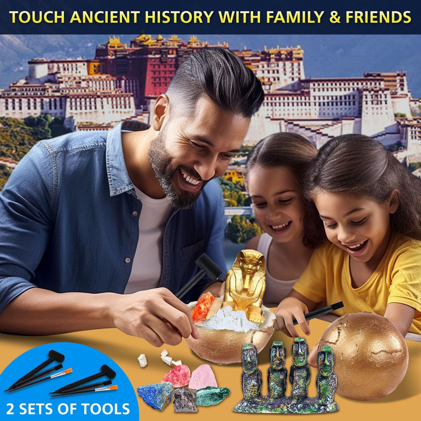 Pibex Ancient Wonders Dig Kit, Dig Up 6 Mystery Historical Landmarks & 6 Treasure Stones, Famous World History Architecture Toy