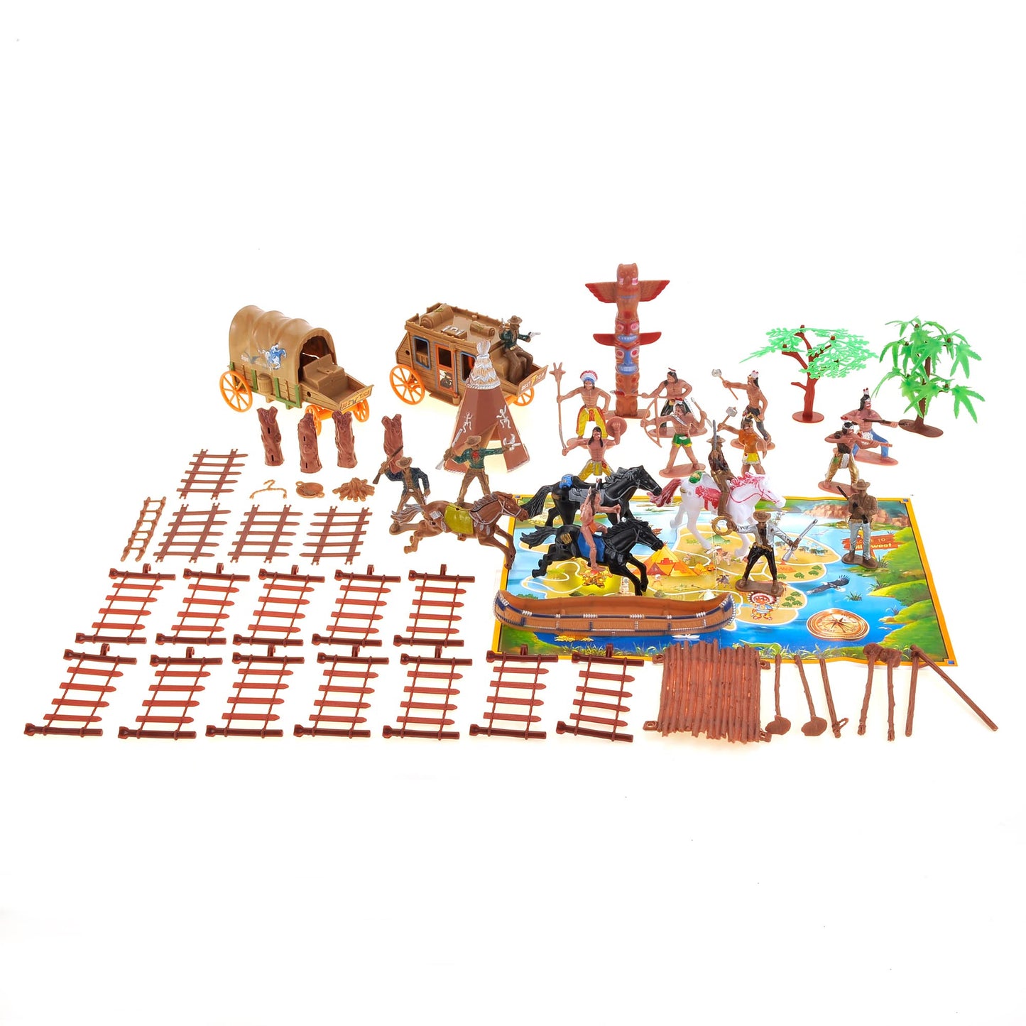 PowerTRC 58 Pcs Wild West Cowboys and Indians Plastic Figures Toys Play Set, Toy Figure Action Soldiers and Native American Acce