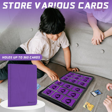 9 Pocket Card Binder 360 Pockets Trading Card Holder Book enhanced PU Cover Zip Folder Binder Side Loading Carrying Case Binder Album for TCG MTG Sports Cards Game Cards (Purple)