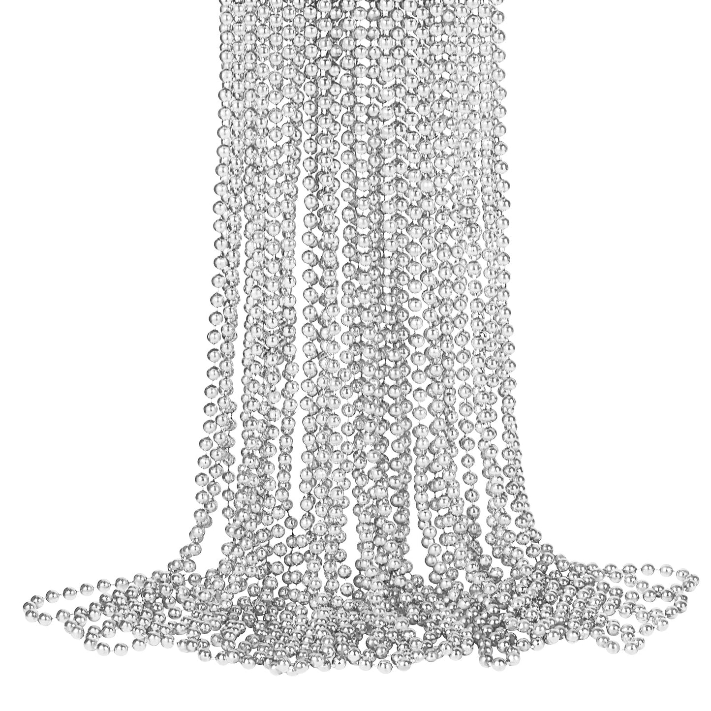 Saiaokj 16 Pcs Metallic Silver Round Bead Necklaces, 33 Inch 7 Mm Mardi Gras Party Stuff Bulk Costume Necklace For Mardi Gras, C