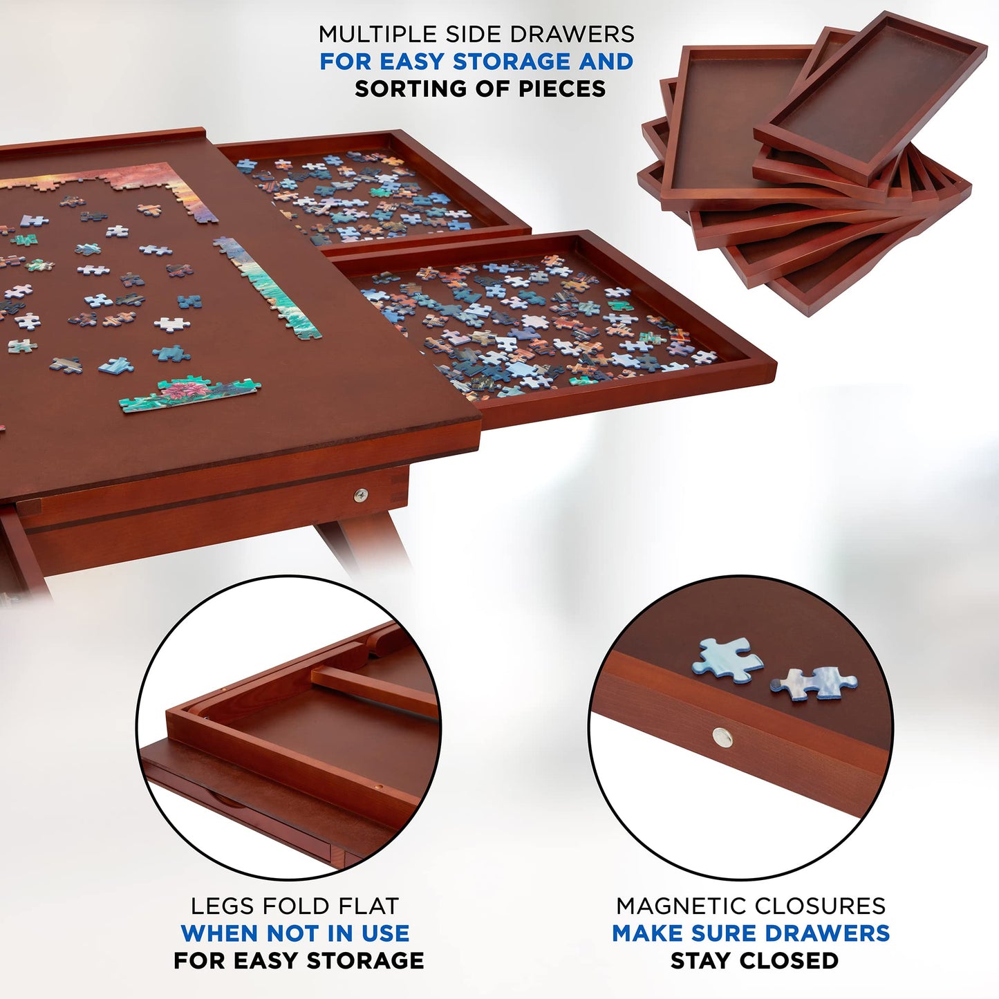 Jumbl 1500-Piece Puzzle Board Rack W/Cover | 27 X 35 Jigsaw Puzzle Table W/Legs 6 Removable Storage Sorting Drawers | Smoo