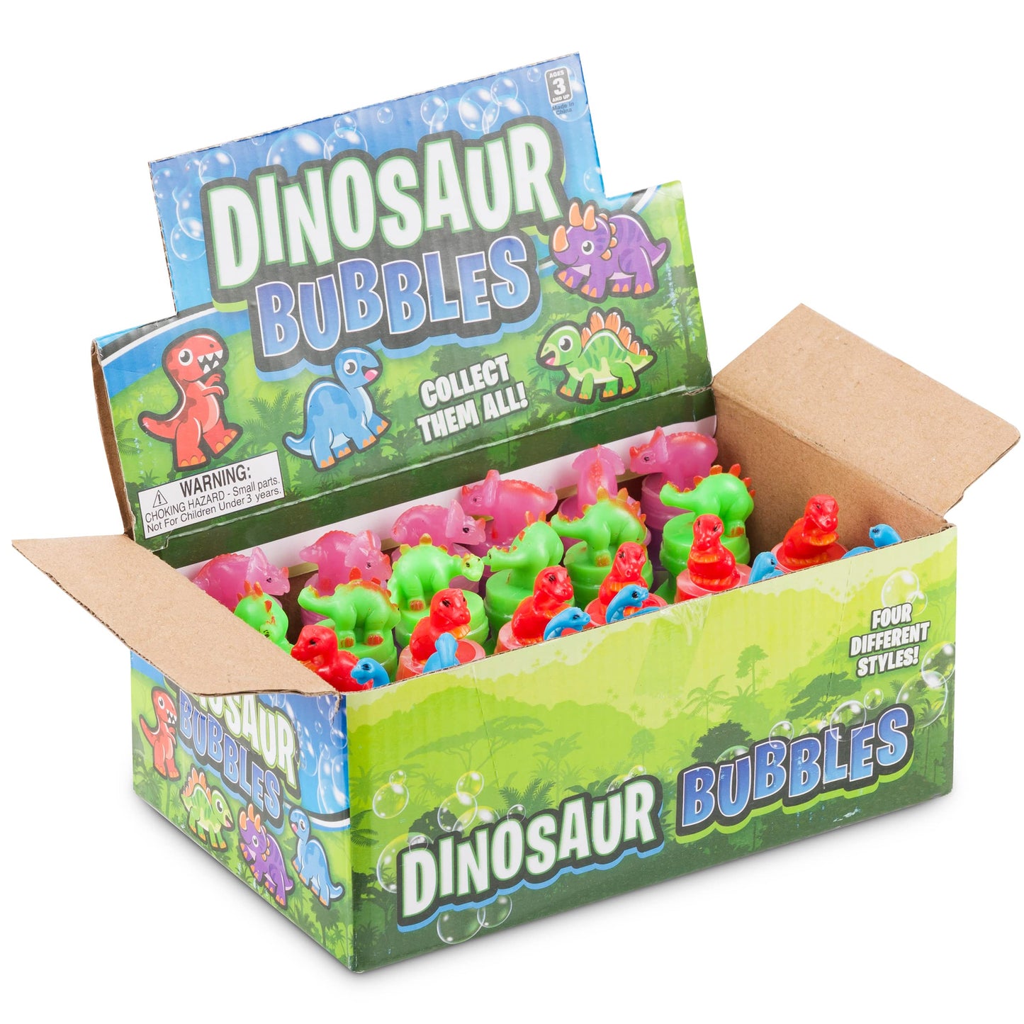 Dinosaur Bubbles Party Favors for Kids - (24-Pack Bulk) Assorted 3-Inch Dino Bubble Bottles with Bubble Wands, Outdoor Summer To