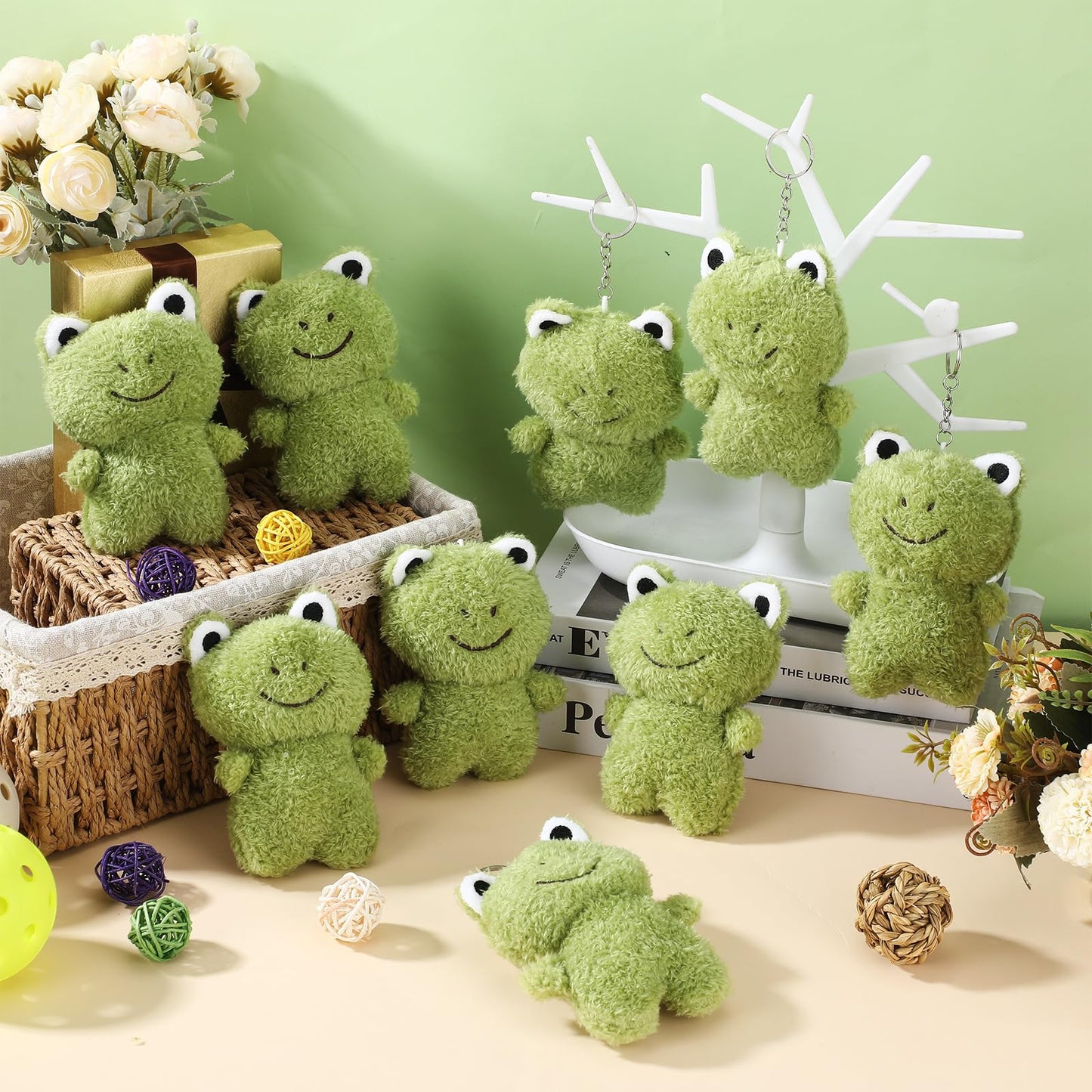 Gemscream 12 Pcs Plush Frog Keychains Stuffed Animal 4.7 Inch Cute Soft Frog Plush Animal Keychains Charm Backpack Pendants For