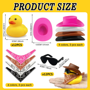 12 Pcs Cowboy Duck With Hat And Sunglasses Mini Duckies Toys For Birthday Swimming Party Gift Favor