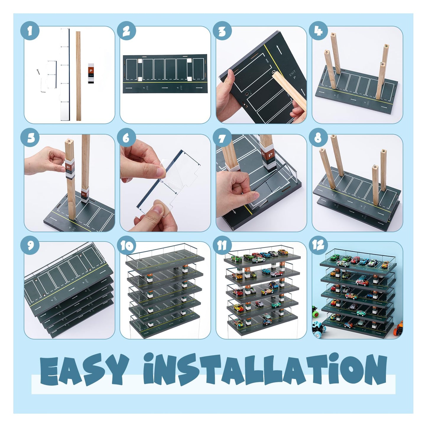 Seenelling Hot Diecast Wheels Parking Garage 1/64 Scale Model Toy Car Display Garage Hot Diecast Wheels Storage Display Case with 5 Levels 30 Parking Spaces Maximum 50 Cars for mature-themed Son Grandson Gift