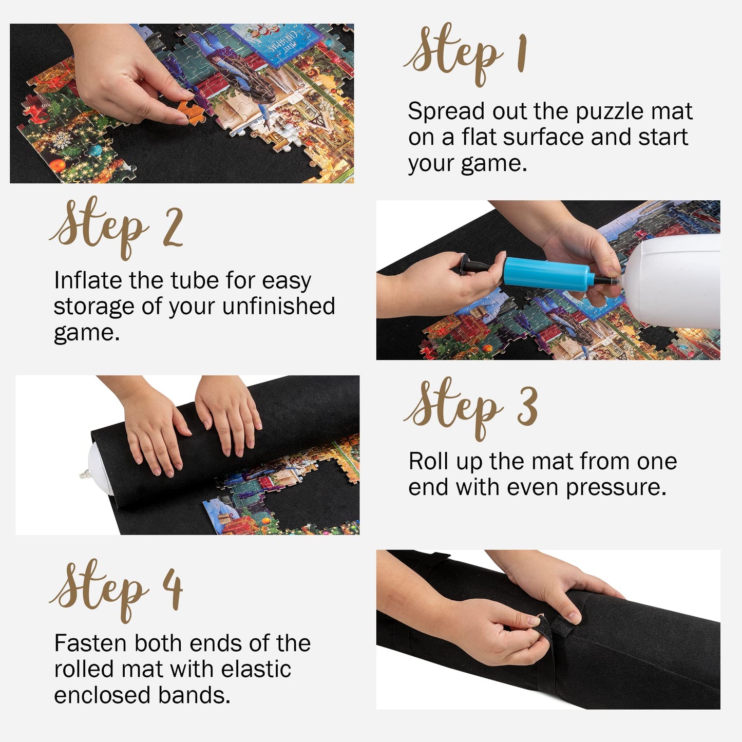 Tektalk Higher-Capacity Design With 6 Felt Sorting Trays, Jigsaw Puzzle Roll-Up Mat In Delicate Packaging Box With Hand Pump, For Saving And Storing For 2000, 1500, 1000, 500 Jigsaw Puzzle Pieces