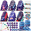 Sadnyy 140 Pcs Space Party Favors Outer Space Gift Bulk Galaxy Drawstring Backpack with Silicone Bracelet Straws Keychains Pin B