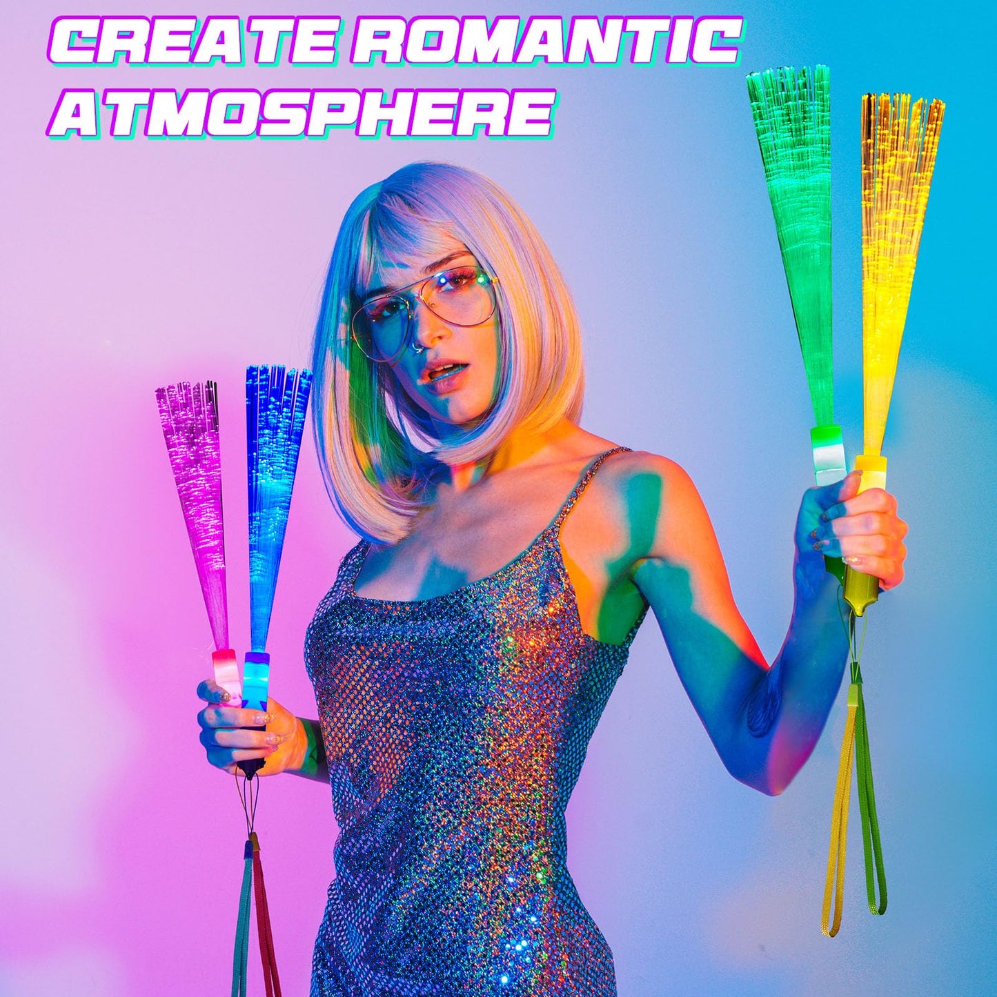 Zhanmai 24 Pieces Upgraded Glow Fiber Wands Sticks Led Light Wands Fiber Optic Wands Led Flashing Sticks Glow Flashing Wands Fiber Optic Wands For Wedding Party Favors(Mixing Color)