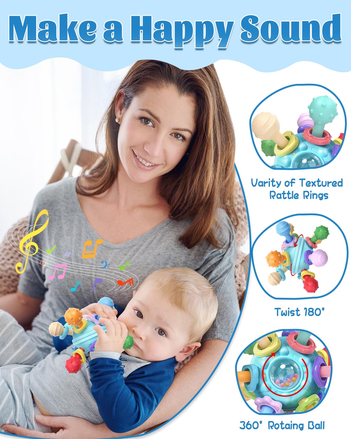 Baby Montessori Teething Toys For 0-6 6-12 Months, Baby Rattle Chew Sensory Toys For Babies 0 3 6 9 12 18 Months, Baby Teether N