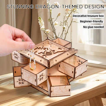 3D Wooden Puzzle Mechanical Treasure Box of Dragon DIY Model Kits and 3D Puzzles for mature-themeds Unique Wooden Puzzle for mature-themeds Hobbies Projects mature-themed Building Sets Gift for Women and Kids