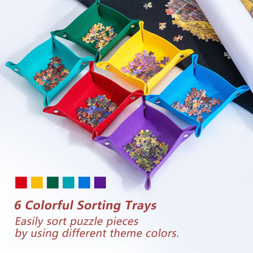 Lavievert Jigsaw Puzzle Mat Roll Up With 6 Color Sorting Trays, Store And Transport Puzzles Up To 2000 Pieces, Portable Puzzle Board Saver Keeper With Storage Bag & Hand Pump For Adults