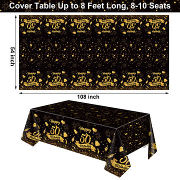 NatNarr 3 Pack 50th Birthday Tablecloth, Plastic Black Gold Table Cloths 50th Birthday Table Cover, Disposable Rectangle Table C