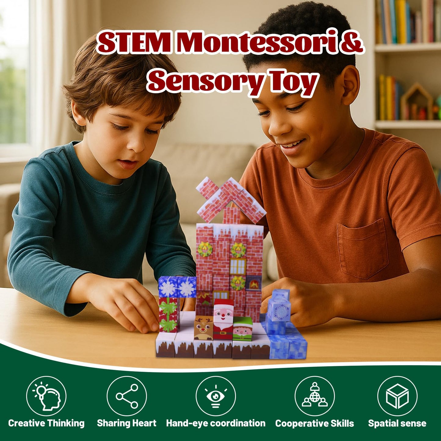 Magnetic Blocks - 150 Pcs Magnets Block 3D Sensory Educational Interactive Building Toy Set For Toddlers Kindergarten Creative S