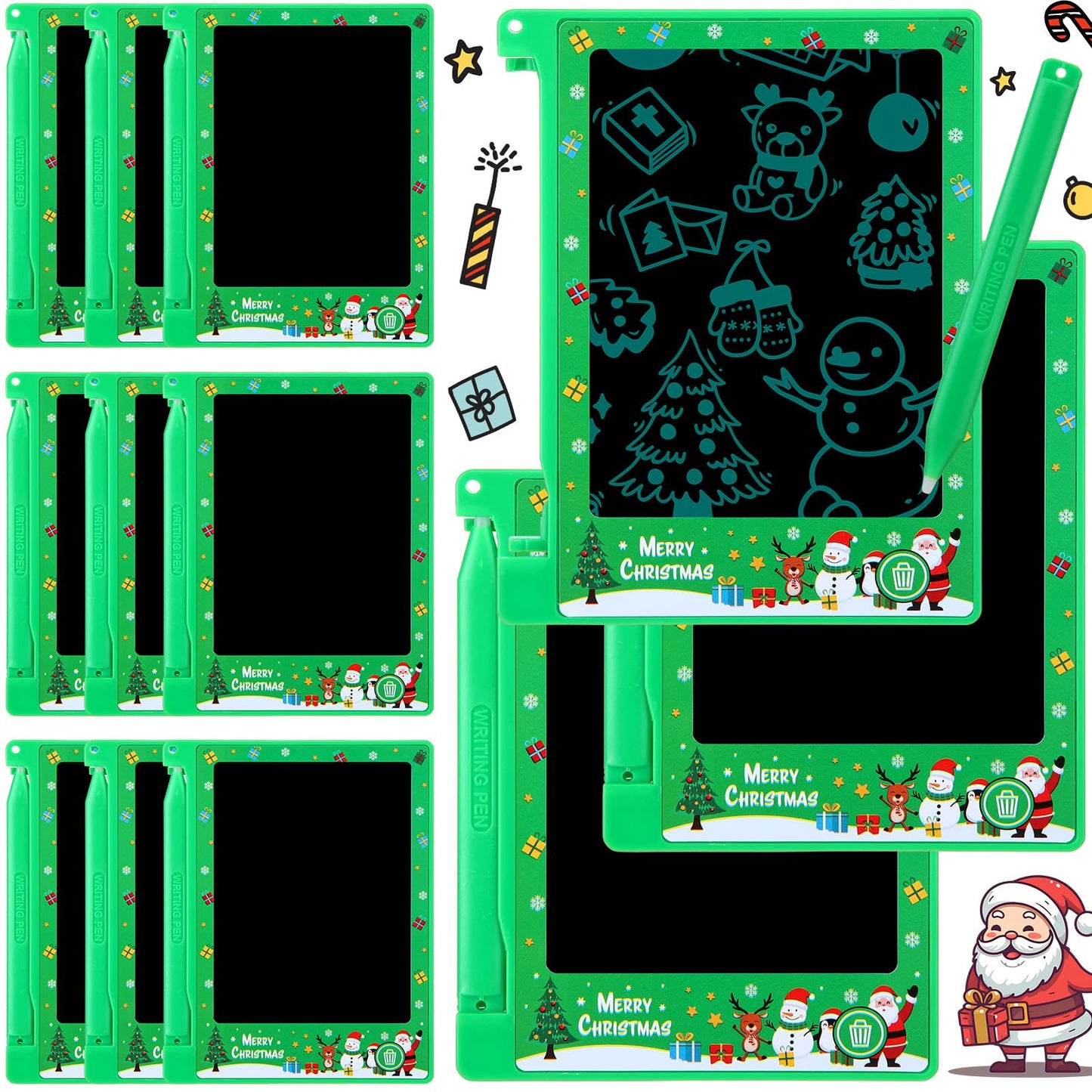 Nezyo 12 Pack Christmas Party Favors Mini LCD Writing Tablet 4.4 Inch Doodle Board Erasable Electronic Painting Drawing Pads Chr