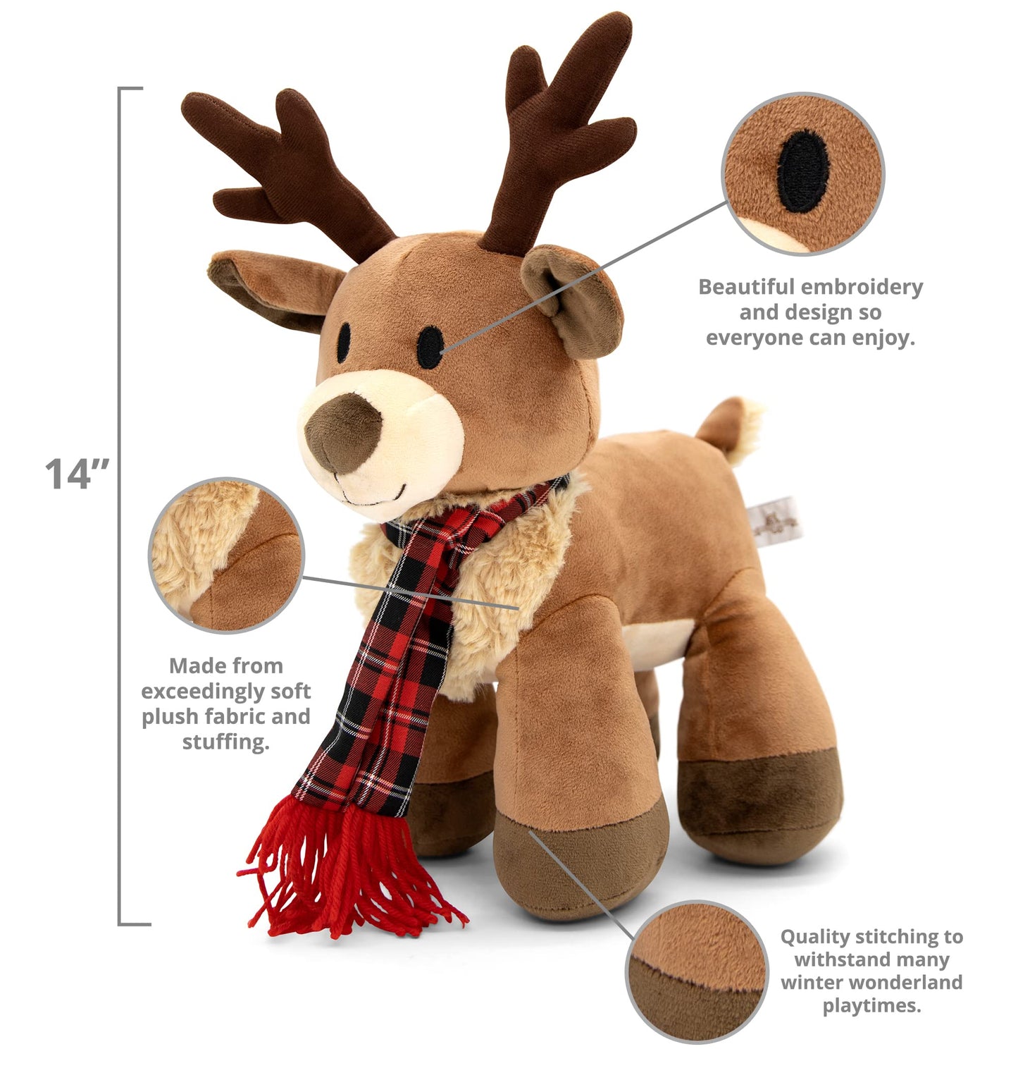 Plushible Plush Reindeer Stuffed Animal - Holiday Deer Characters With Antlers Toy For Girl, Boy, Baby, And Toddler - Christmas