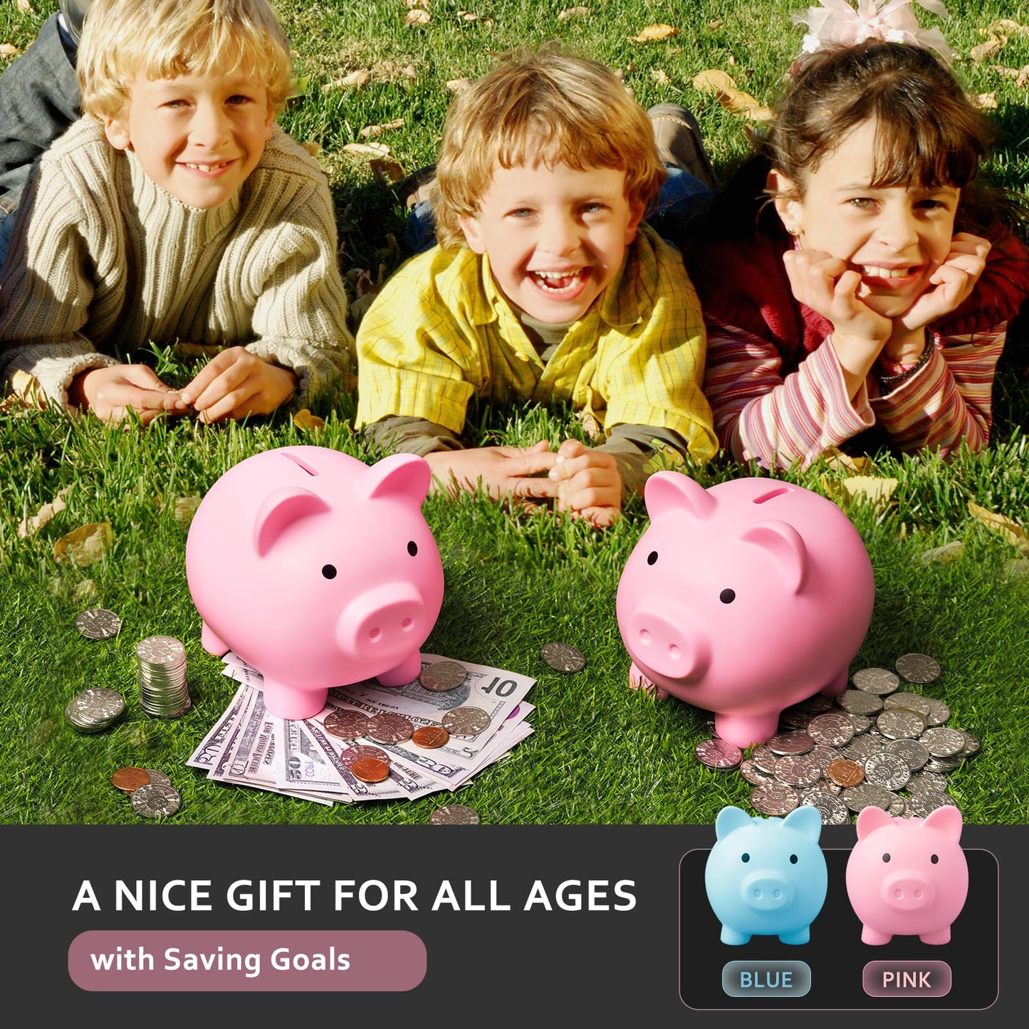 Piggy Bank For Kids Adults, Vcertcpl Unbreakable Plastic Piggy Bank Coin Bank Money Saving Box For Cash Saving, Kids Bank Money Jar Adults, Piggy Bank For Boys Girls, Gift Toys Banks For Kids (Pink)
