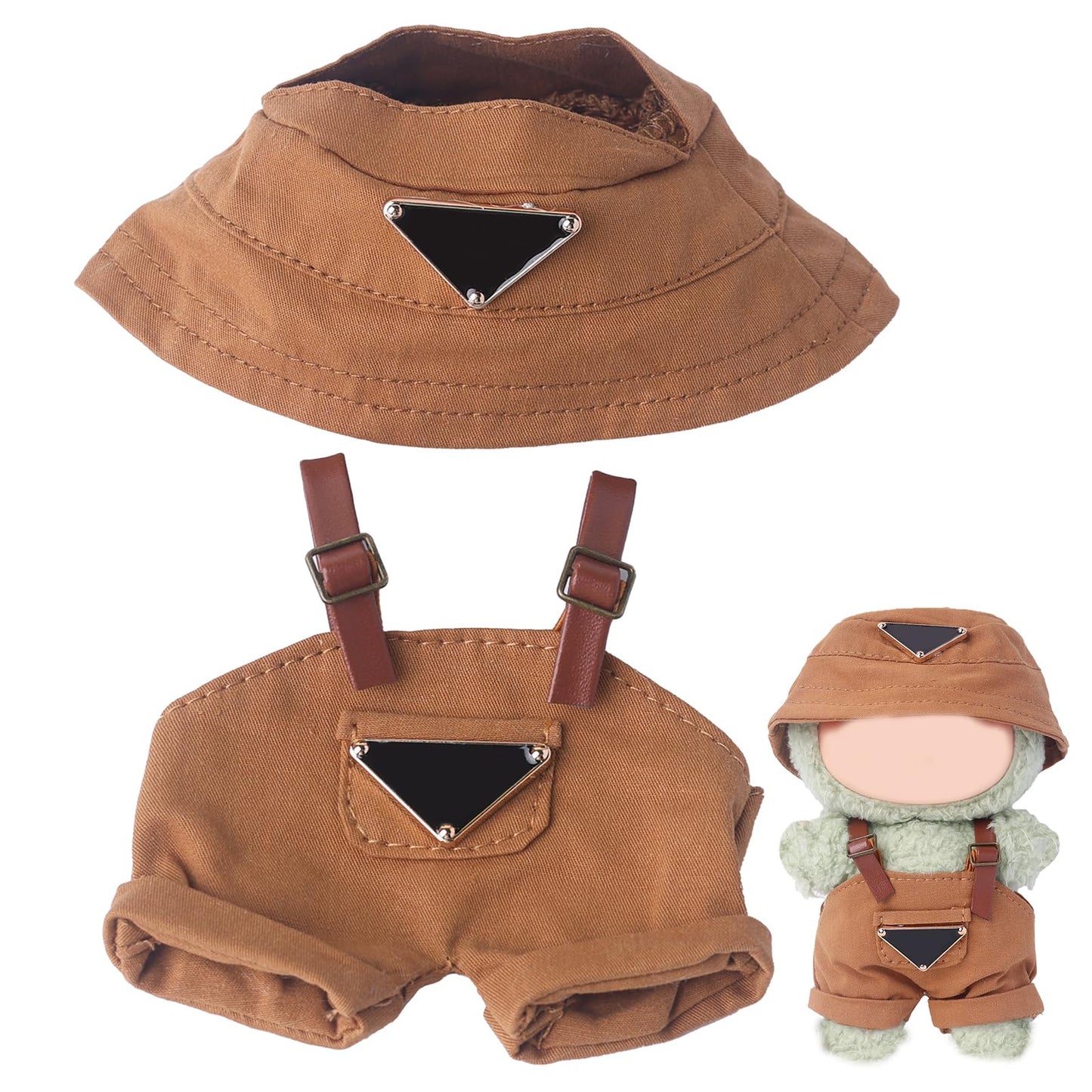 Beem Jun Clothes Set for Labubu 17cm Dolls(NO Doll) Cute Hat & Unique Pocket Design Overalls Dress-up Set (Overalls(Brown))