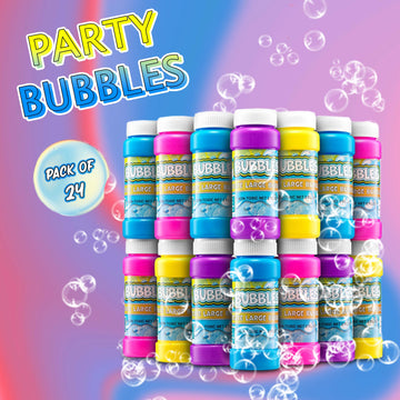 Bedwina Party Bubbles - Bulk Pack of 24, 2-oz Assorted Neon Colors, Bubble Wands, Summer Games & Kids Party Favors