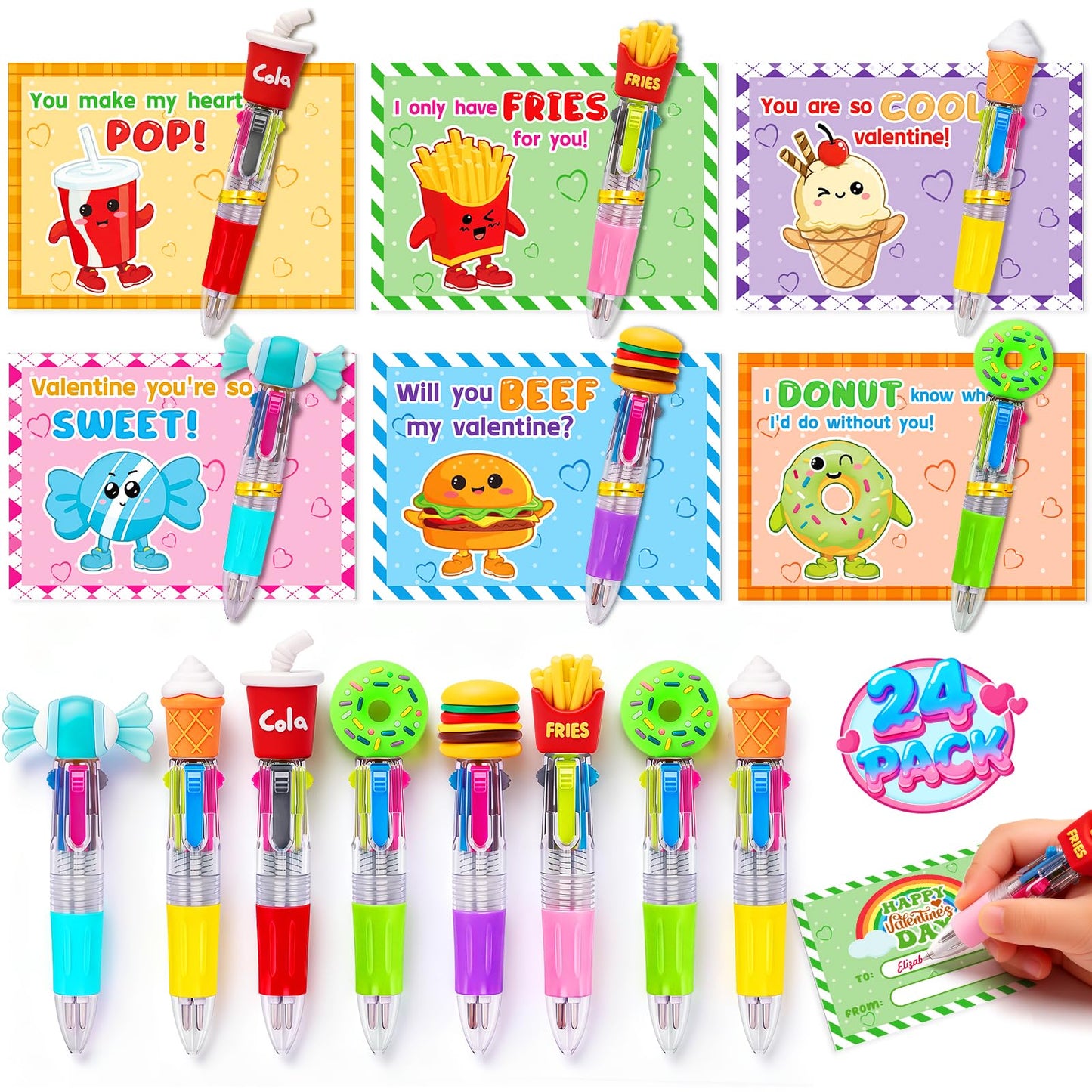 Jumlys Valentines Day Cards for Kids School, 24 Pack Multicolor Pens with Valentines Cards, Ideal Exchange Gift for Boys & Girls
