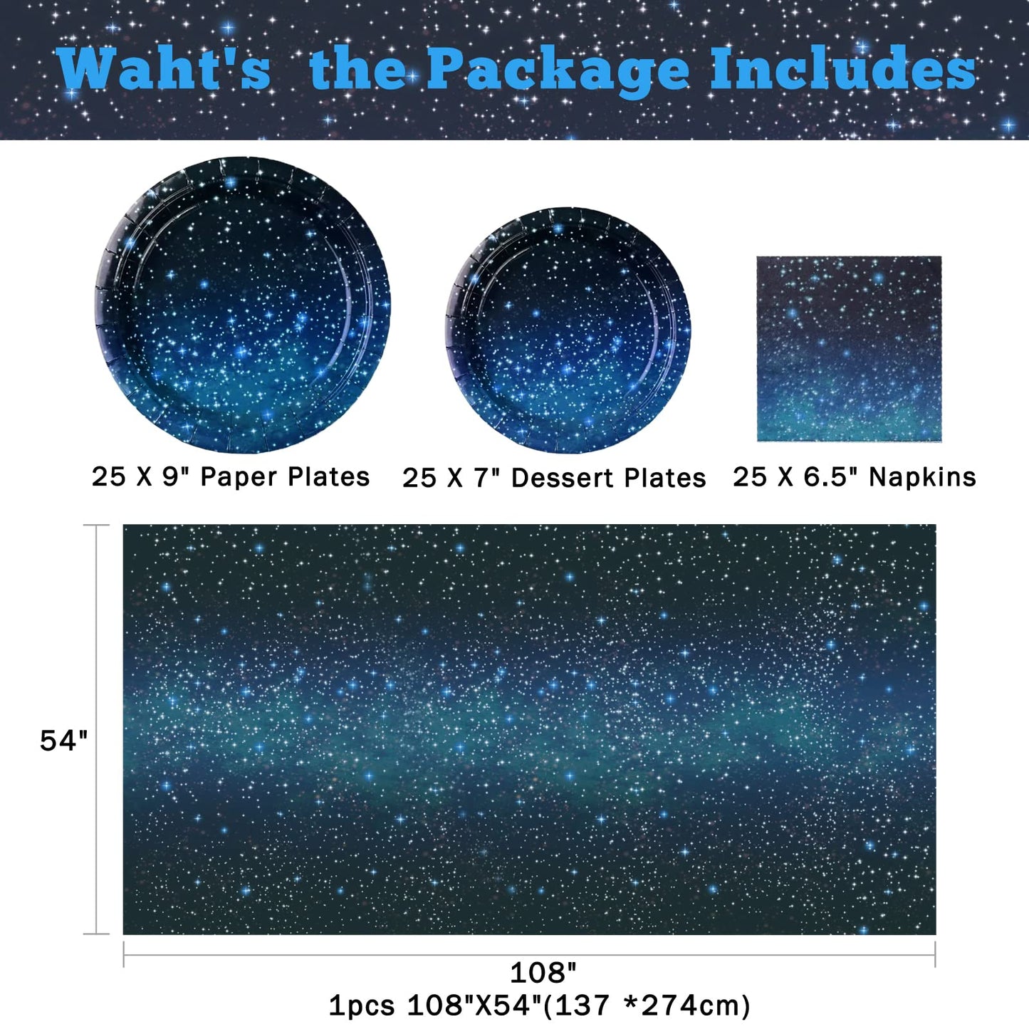 Starry Galaxy Party Supplies,Night Sky Party Tableware,Outer Space Theme Birthday Party Decoration Disposable Dinnerware Set Pap