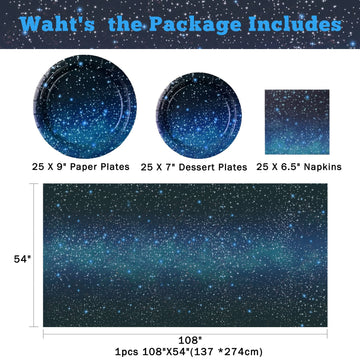 Starry Galaxy Party Supplies,Night Sky Party Tableware,Outer Space Theme Birthday Party Decoration Disposable Dinnerware Set Pap