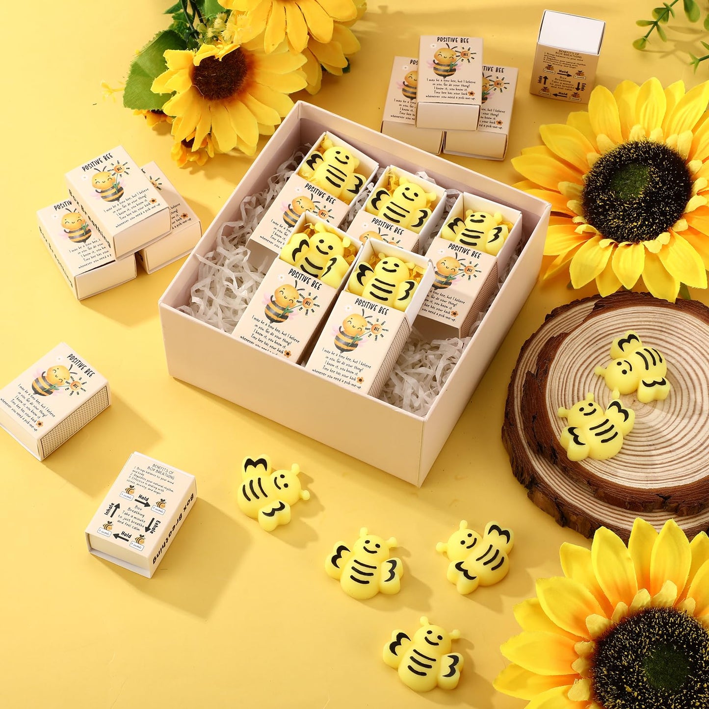 Wettarn Bee Gifts Stress Balls - 24 Sets with Inspirational Gift Boxes, 1.57 x 1.42 inches, Perfect for Office Stress Relief