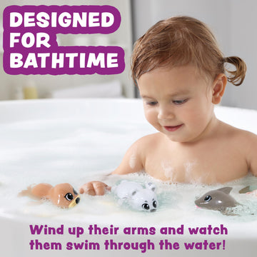 Tub Works® Wind Up Swimming Baby & Toddler Bath Toys, Arctic 3 Pack | Wind Arms & Watch Them Swim! | Interactive Baby Bath Toys | Ideal Bathtub Toys, Baby & Toddler Pool Toys Or Water Table Toys