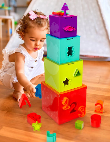 Battat - Sorting & Stacking Boxes - Nesting Toddler Play Cubes - Color - Coded Dexterity Keys - Numbers, Letters & Shapes - 2+ Y