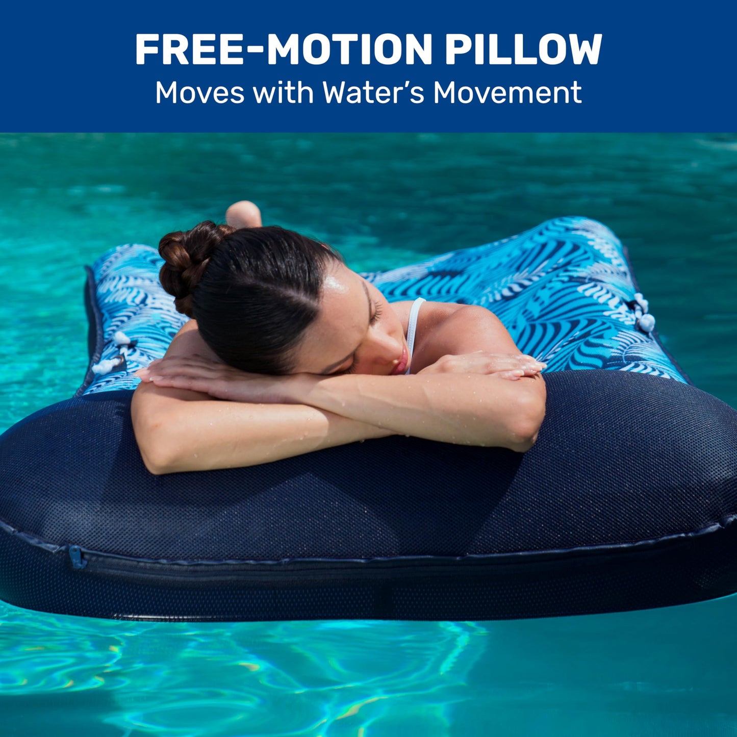 Aqua Oversized Contour Pool Float Lounge – Extra Large – Fabric-Covered, Inflatable Pool Floats For Adults – Blue Ferns