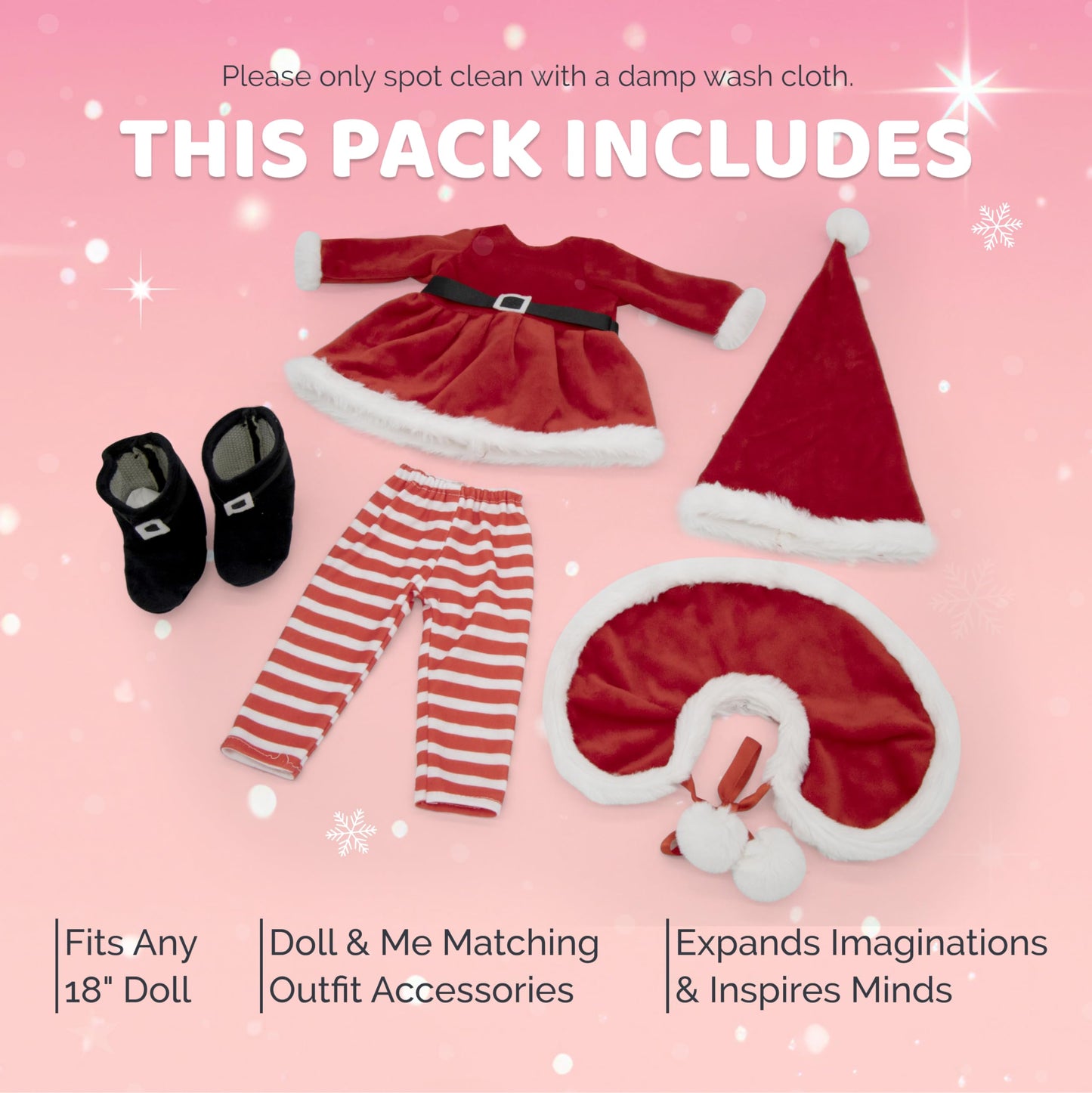 Playtime By Eimmie 18 Inch Doll Clothes And Accessories - Christmas Holiday Dress With Matching Santa Hat & Shawl - Clothing Sets & Stuff - Fits American, Generation & Similar 18” Dolls For Girls