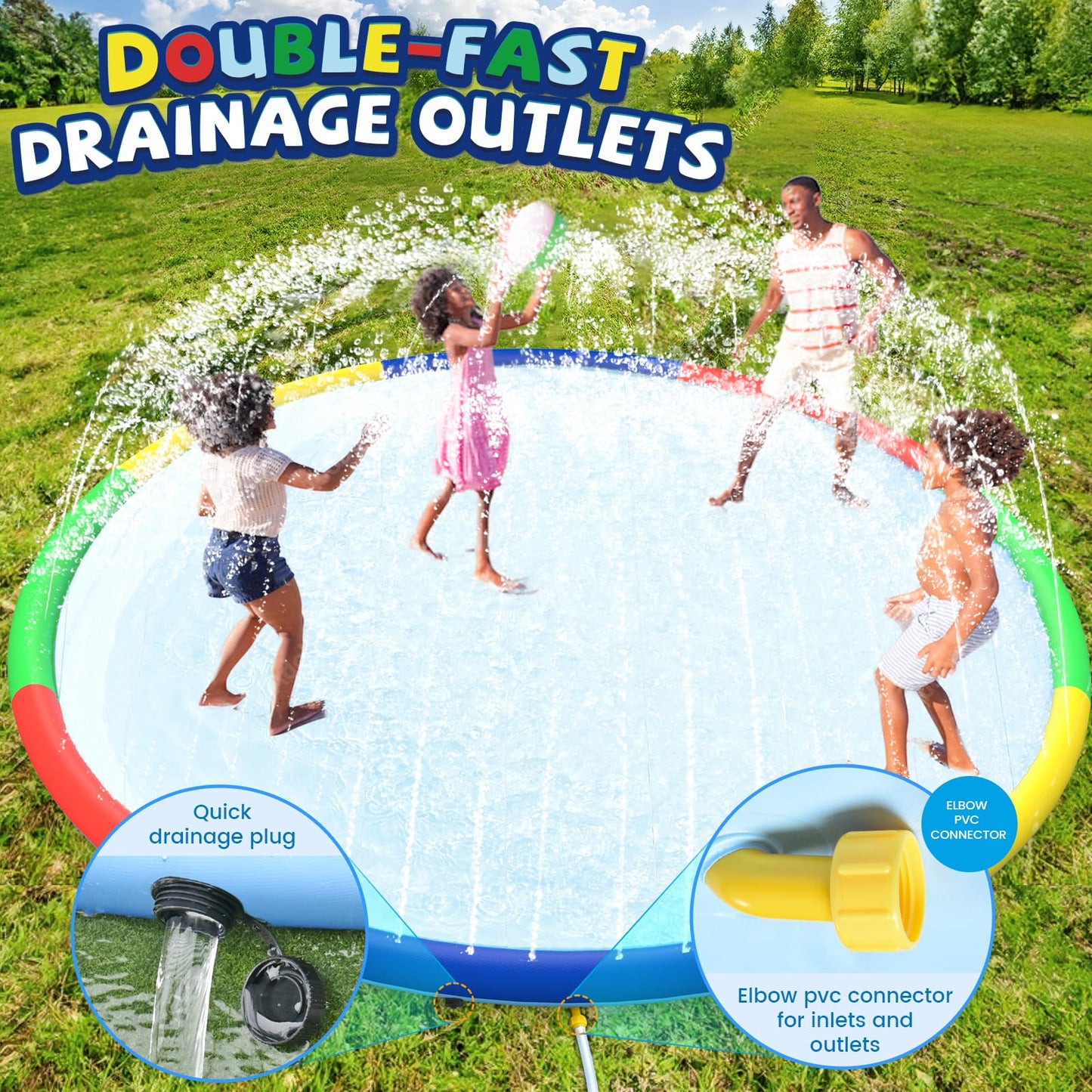Odosola 16Ft Large Splash Pad For Kids Ages 4-8, Non-Slip Baby Splash Pads For Toddlers, Oversized Kids Sprinklers For Yard, Hea