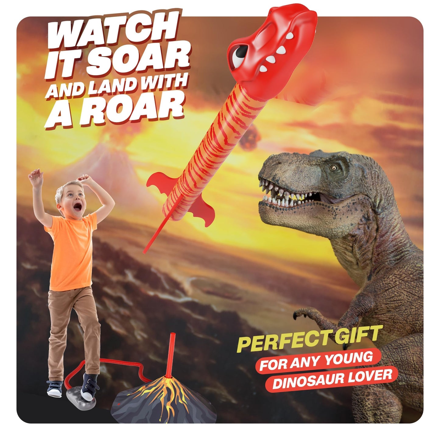 Dinosaur Toy Rocket Launcher For Kids - Toys For Kids 3-5 5-7 4-6 - Outdoor Toys For Kid Ages 4-8 - 3 4 Year Old Boy Birthday Gi
