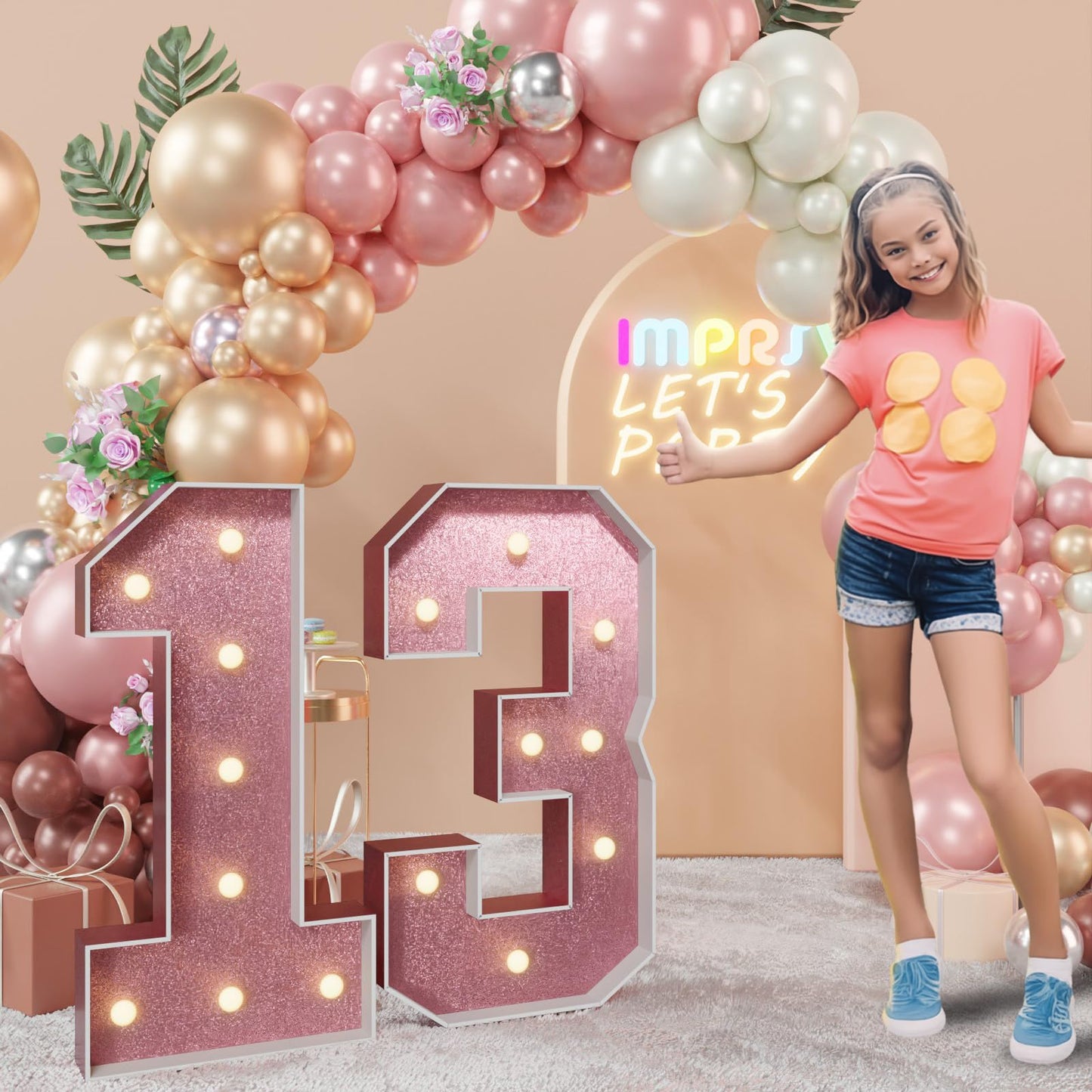 Imprsv 3Ft Rose-Gold 13Th-Birthday Decorations Numbers: 13Th Birthday Party Anniversary Decorations Large Light Up Numbers 13 Fo